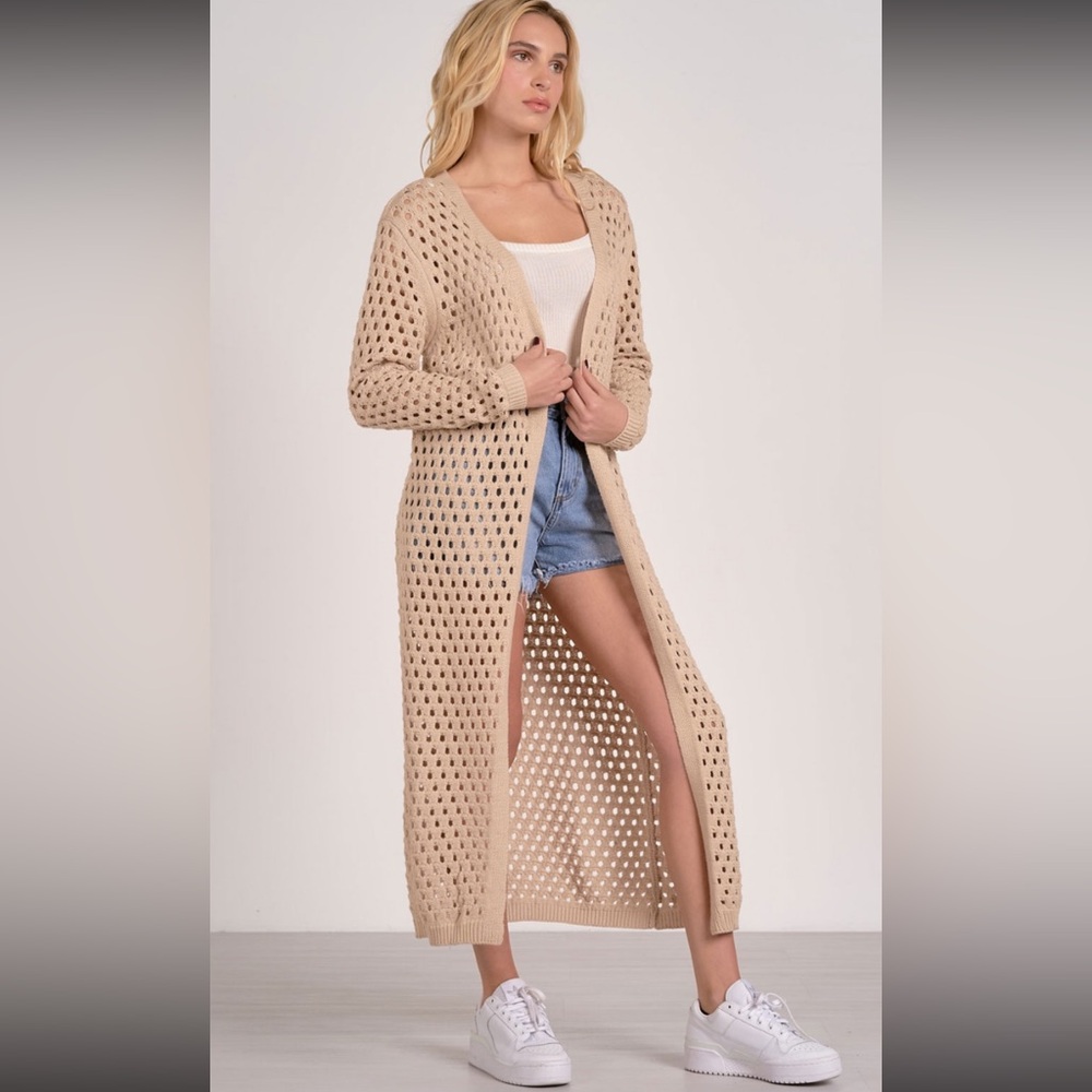♥️ Elan open knit cardigan in Sand NWT